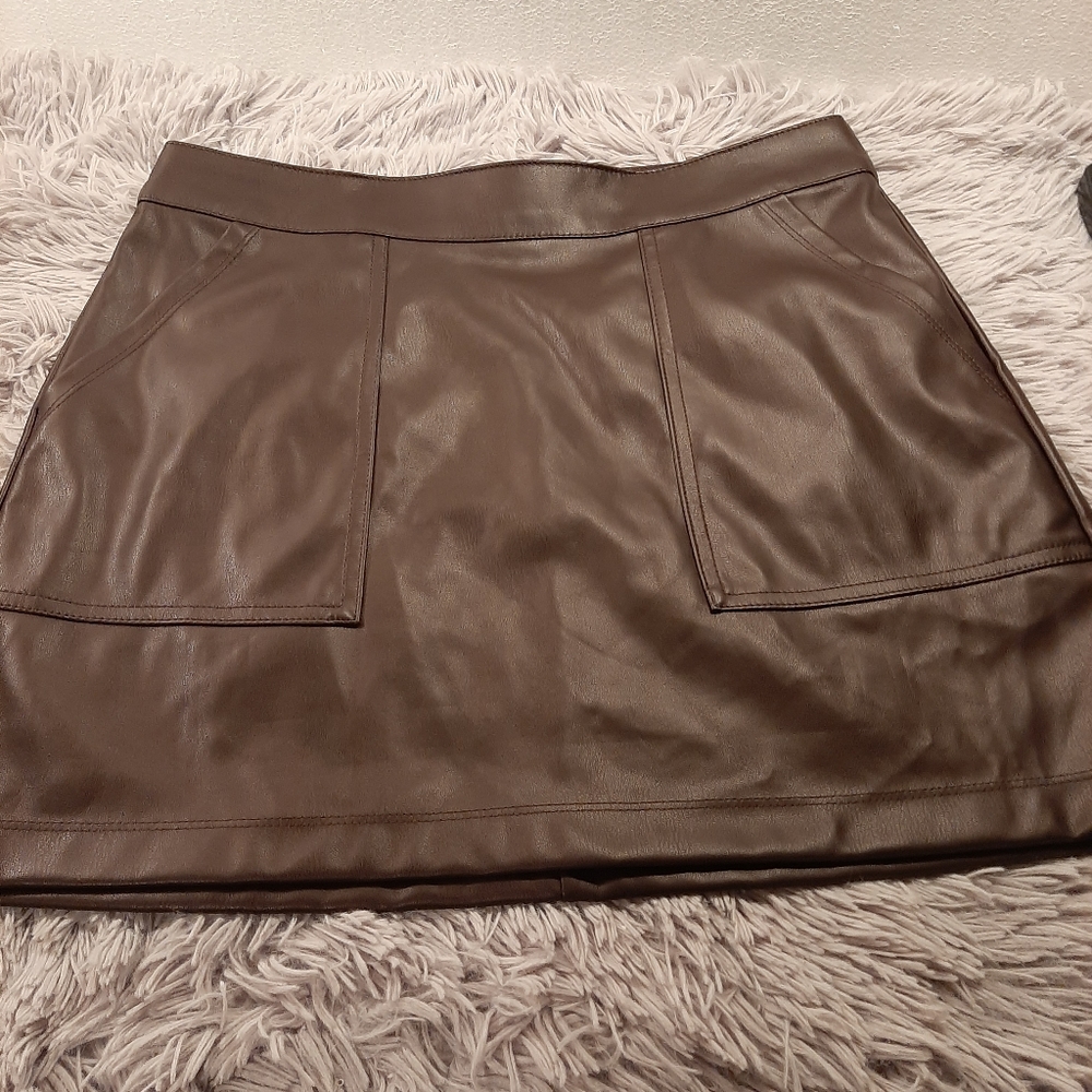 Women’s Mini Faux Leather Skirt - A New Day Brown Size Small